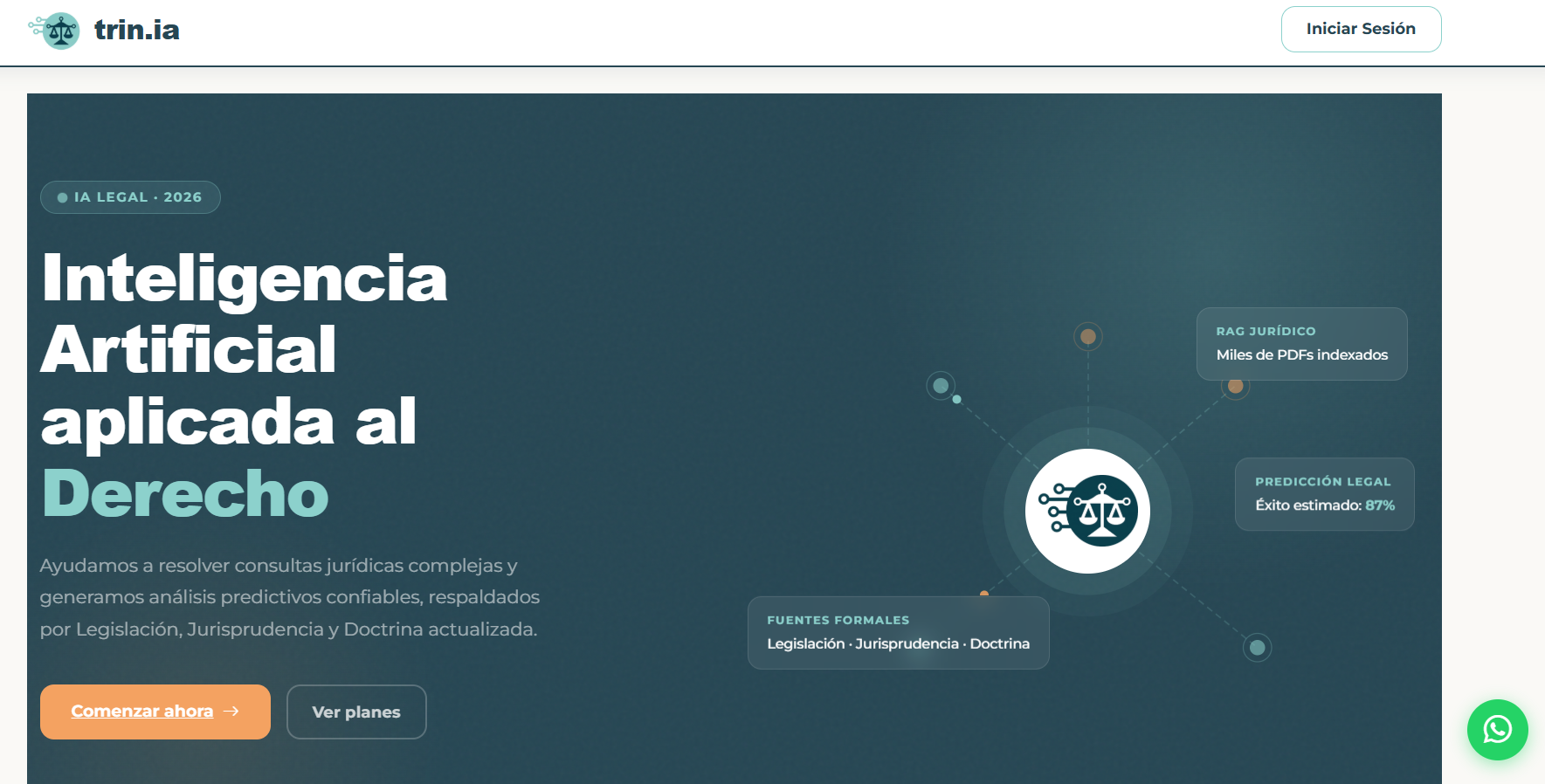 Interfaz del sistema trin.ia — plataforma de consulta jurídica con RAG